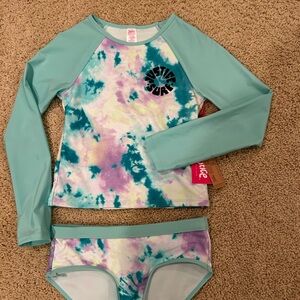 Justice Kids Aqua and Tie-Dye Rashguard Set